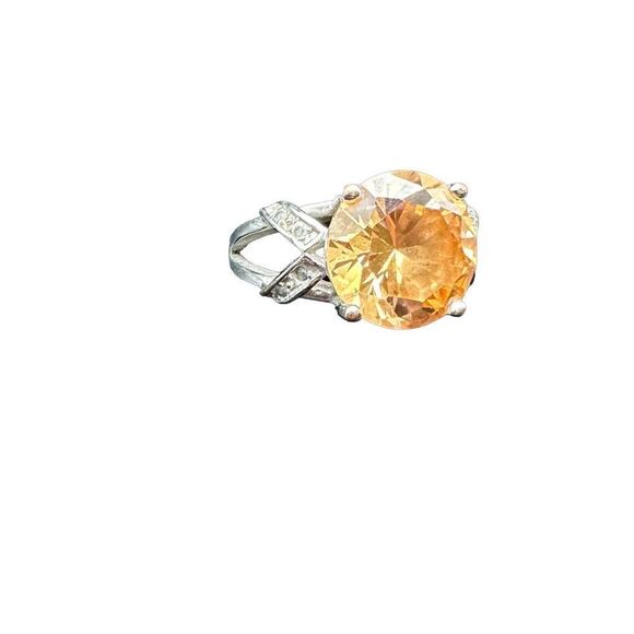 Sterling silver 925 round Citrine CZ flanked by small czs size 7 - Picture 6 of 12